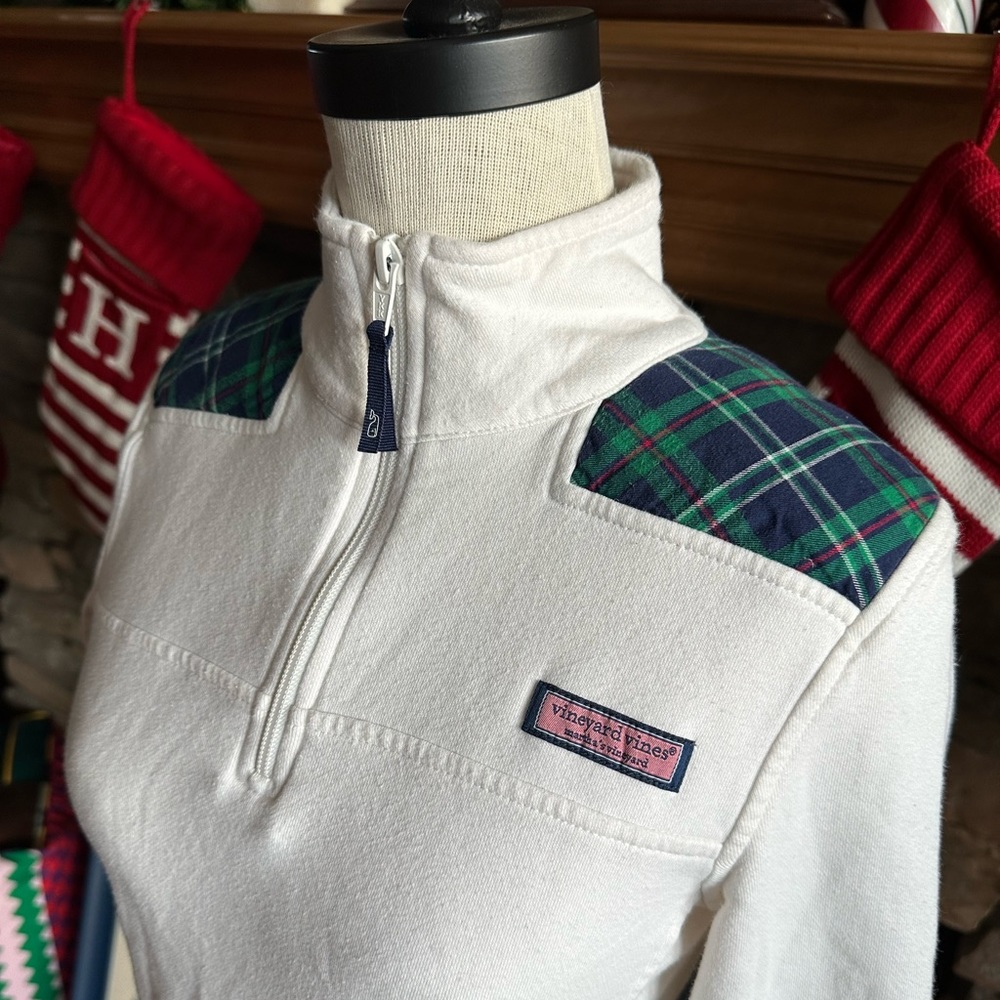 VINEYARD VINES 🐳 Ladies White with Plaid Yoke All Cotton Shep Shirt - Sz XXS - Picture 3 of 16